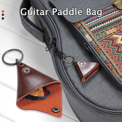 Triangle Leather Guitar Picks Bag Keychain Storage Case for Guitar Ukulele Pick
