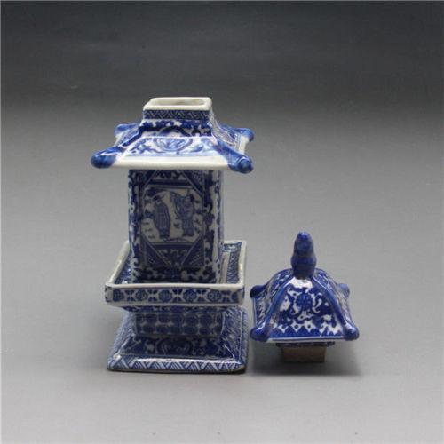 Collect Antique Chinese Blue and White Porcelain Layered Tower Vases Decor
