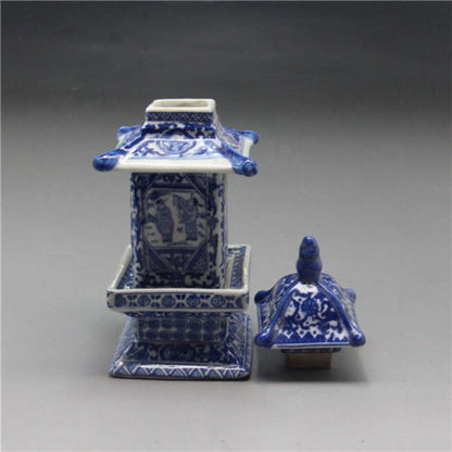 Collect Antique Chinese Blue and White Porcelain Layered Tower Vases Decor