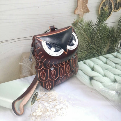 Genuine Leather Owl Coin Purse 3D Ethnic Keychain Bag Phone Pouch Gift