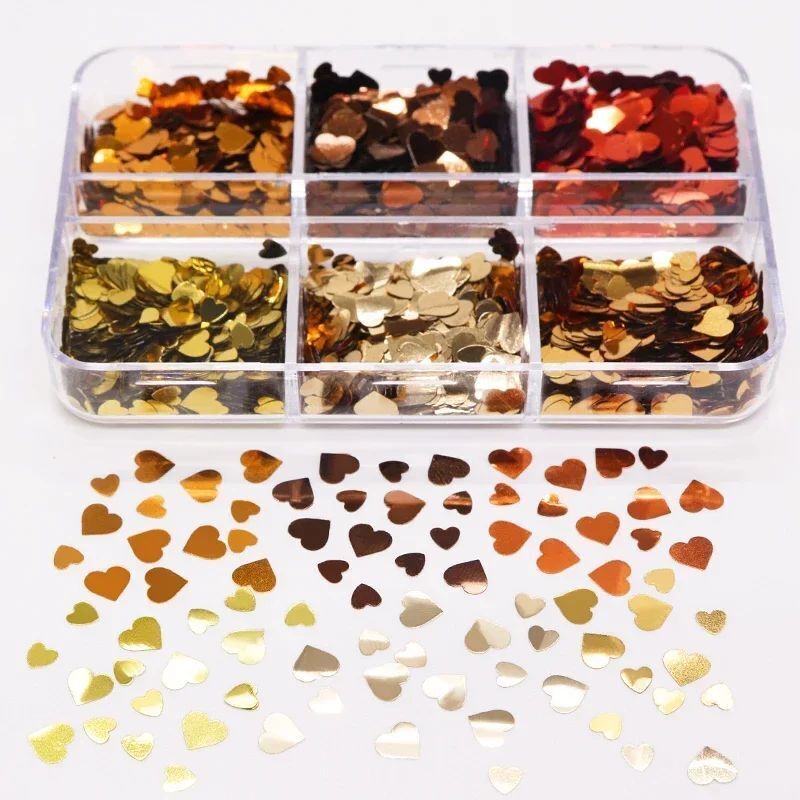 Nail Art Glitter 6 Grids Red Love Heart Sequins Flakes DIY Valentines Decoration
