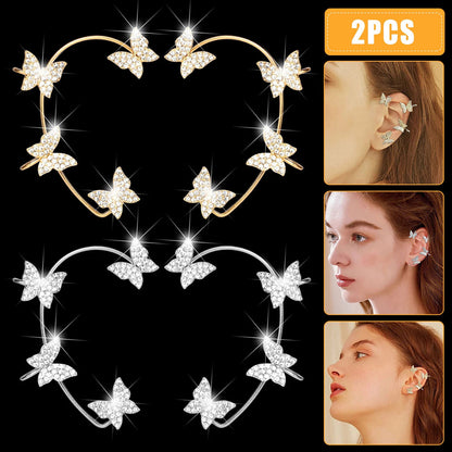 1 pair Butterfly Ear Clip Silver Zircon Earrings Cuff Wrap Women Jewelry Gifts