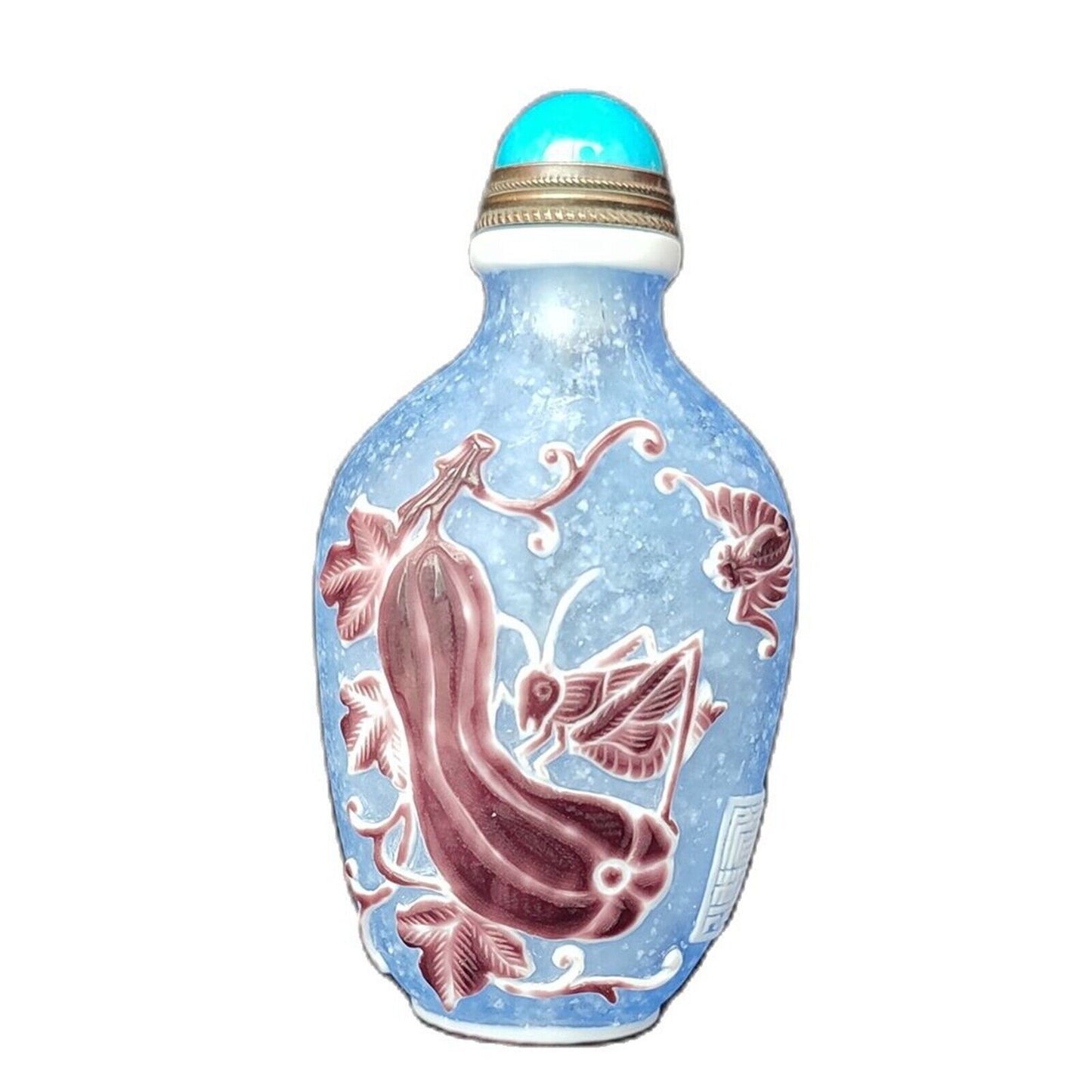 Beautiful Insect Artistry Collector Carved Glass Snuff Bottle Season Fruit Bat