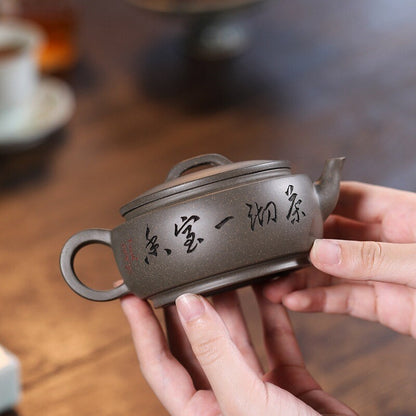 True Yixing Zisha Qing Duan Clay Pot Marked Flower China Tea Pot Handmade Carve