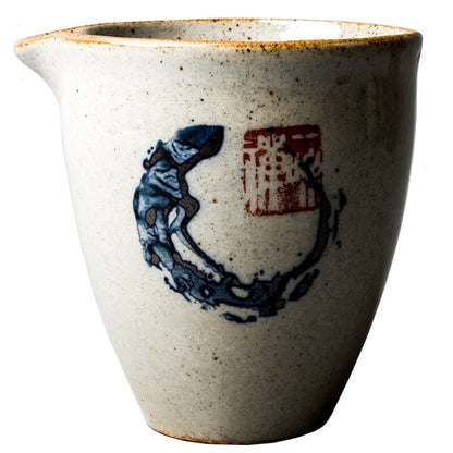 Zen Hand Painted Pottery Fair Cup Chinese Blue Tea Mugs Kung Fu Vintage Tea