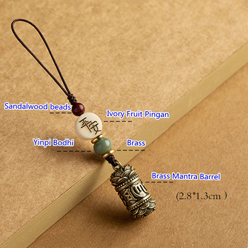 Brass Six Words Mantra Buddha Box Sutra Pendant Buddhist Car Keychain Handmade
