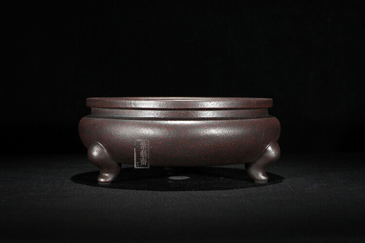 Round Chinese Yixing Zisha Shohin Literati Bunjin Bonsai Pot 6.5''x6.5''x2.75''