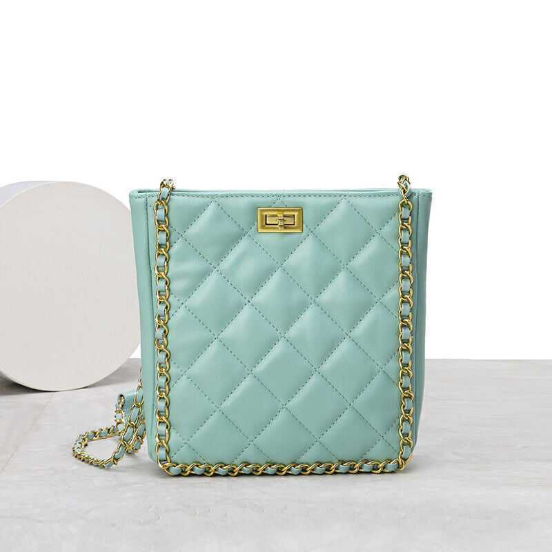Small Quilted Sheepskin Leather Shoulder Bag Tote Chain Strap Handbag Fashion