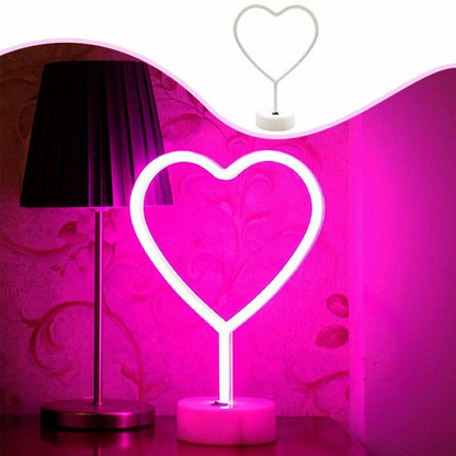 LED Neon Signs Lights USB Heart Shape Lamps Home Table Decor Plastic 20x10x29cm