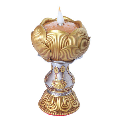 1PC 18.5cm New LED Electric Lotus Lamp Buddha Ghee Lamp Buddhist Candlestick