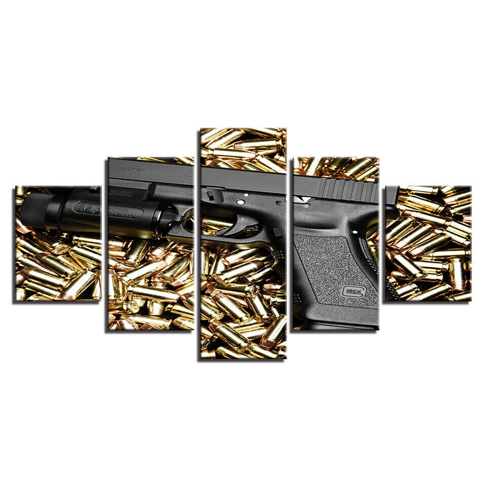 Pistol and Bullets Canvas Prints Painting Wall Art Home Decor Picture 5PCS
