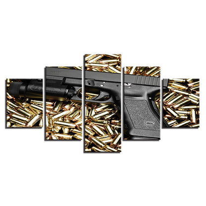 Pistol and Bullets Canvas Prints Painting Wall Art Home Decor Picture 5PCS