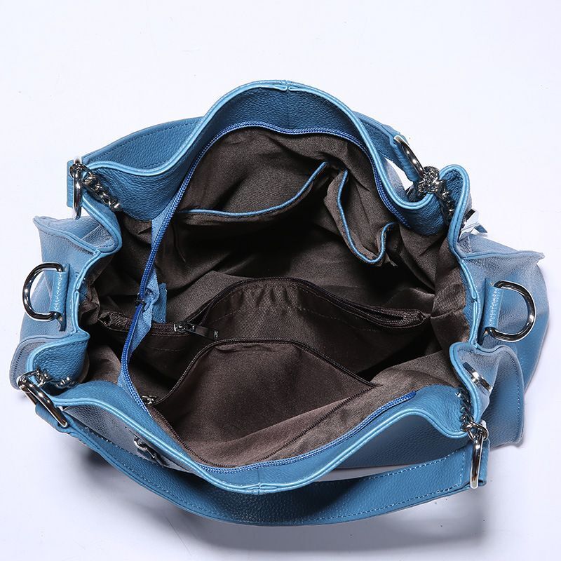 Yellow Blue Tassel Cowhide Leather Handbag Large Soft Leather Tote Shoulder Bag