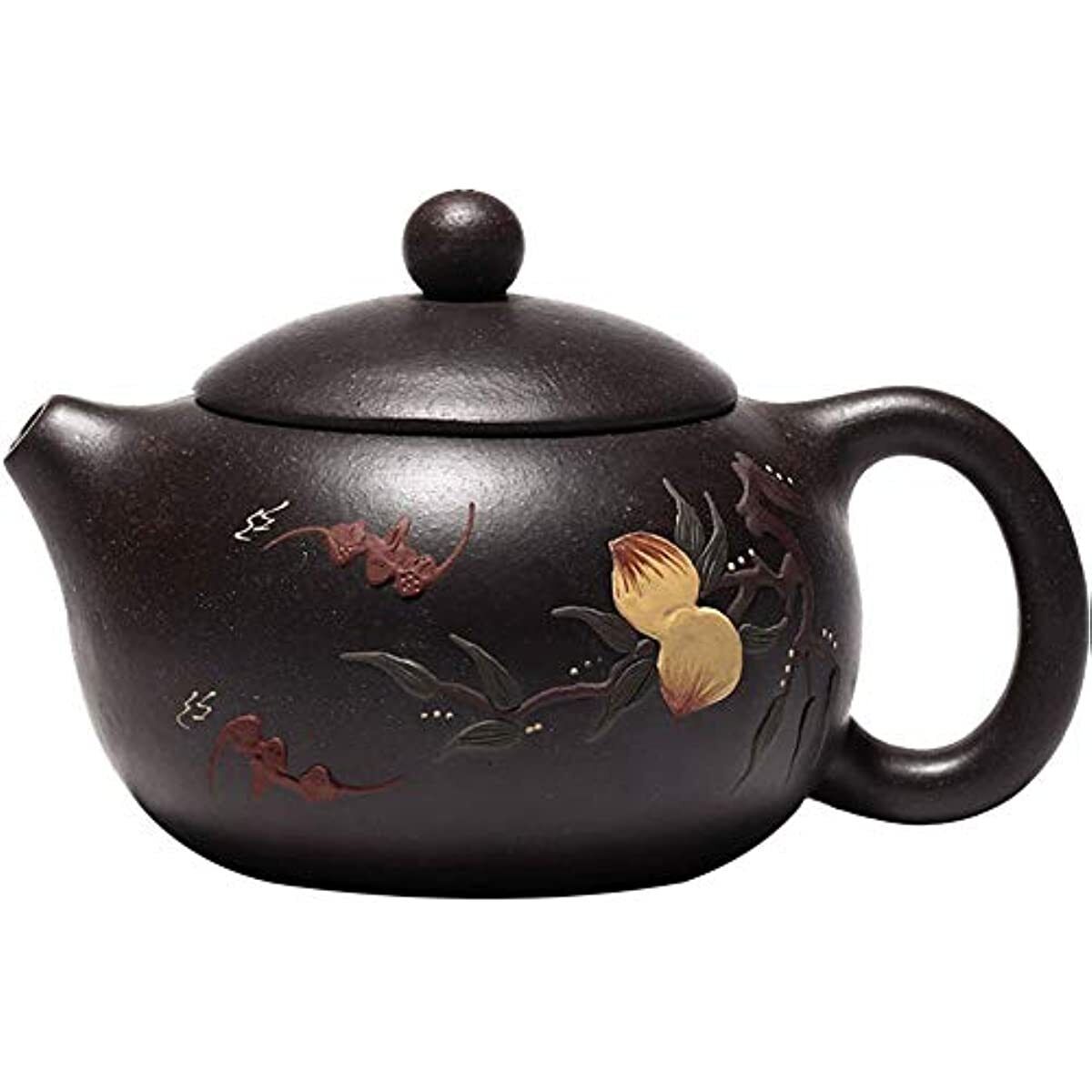 Zisha Teapot 6.7Oz Chinese Yixing Clay Handmade Xishi Pot Spherical Filter Black