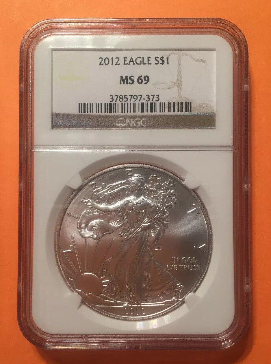 2012 American Silver Eagle ASE Coin 1oz FINE Silver NGC Holder MS69 美国鹰洋银币 MS 69