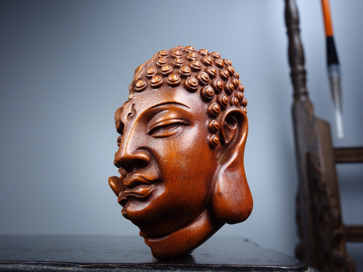 Chinese Natural Boxwood Hand carved Exquisite Buddha Devil Statue AJ0554