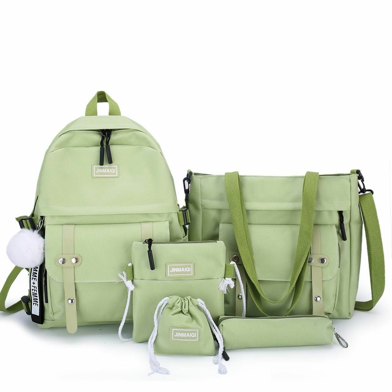 5 Pcs Sets School Bags Teenage Girls Women Backpacks Laptop Travel Bagpack Solid