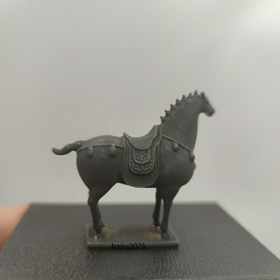 China Tang Horse Model Statue Solid Old Brass Car Ornament Tea Pet Table Decor
