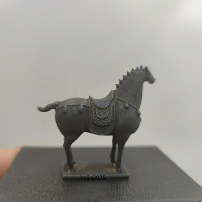 China Tang Horse Model Statue Solid Old Brass Car Ornament Tea Pet Table Decor
