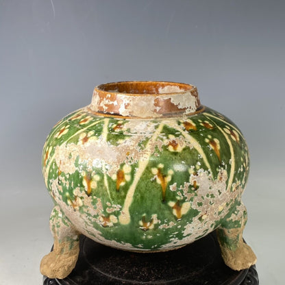 9.0" china old antique liao dynasty Porcelain tricolor three feet Incense burner