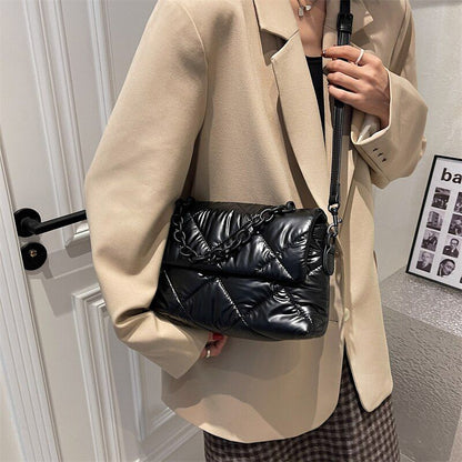 Acrylic Chain Padd Crossbody Bag Handbag Nylon Cotton Shoulder Purse 28*14*10 CM