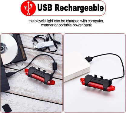 2 Set USB Rechargeable LED Bicycle Headlight Bike Front Rear Lamp Cycling Light