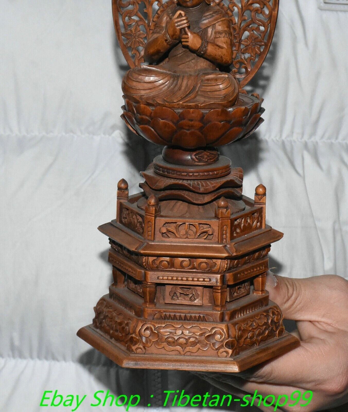 9.4''Old Chinese Boxwood Carving Kwan-yin GuanYin Quanyin Buddha Statue