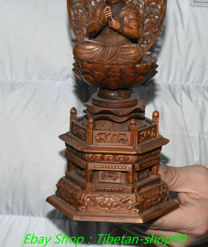 9.4''Old Chinese Boxwood Carving Kwan-yin GuanYin Quanyin Buddha Statue