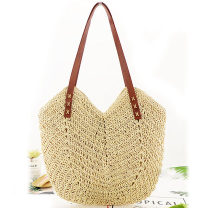 Women Boho Straw Woven Rattan Handbag Tote Bag Hollow Shoulder Bag Summer Beach