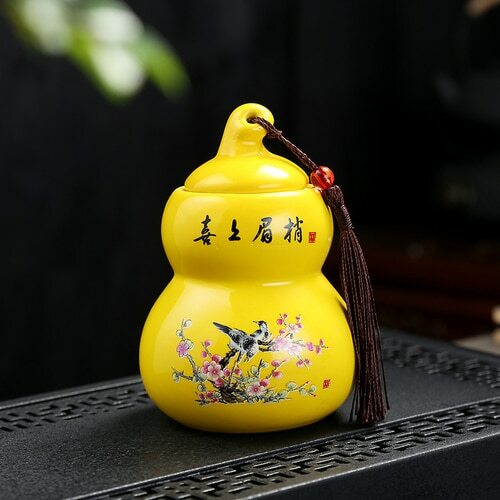 1pc Chinese Ceramic Gourd Tea Caddy Portable Sealed Jar Storage Spice Tea Boxes
