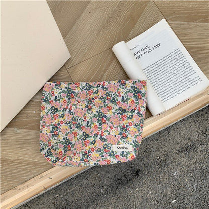 Floral Cosmetic Bag Cotton Fabric Make Up Storage Pouch Vintage Phone Clutch Bag