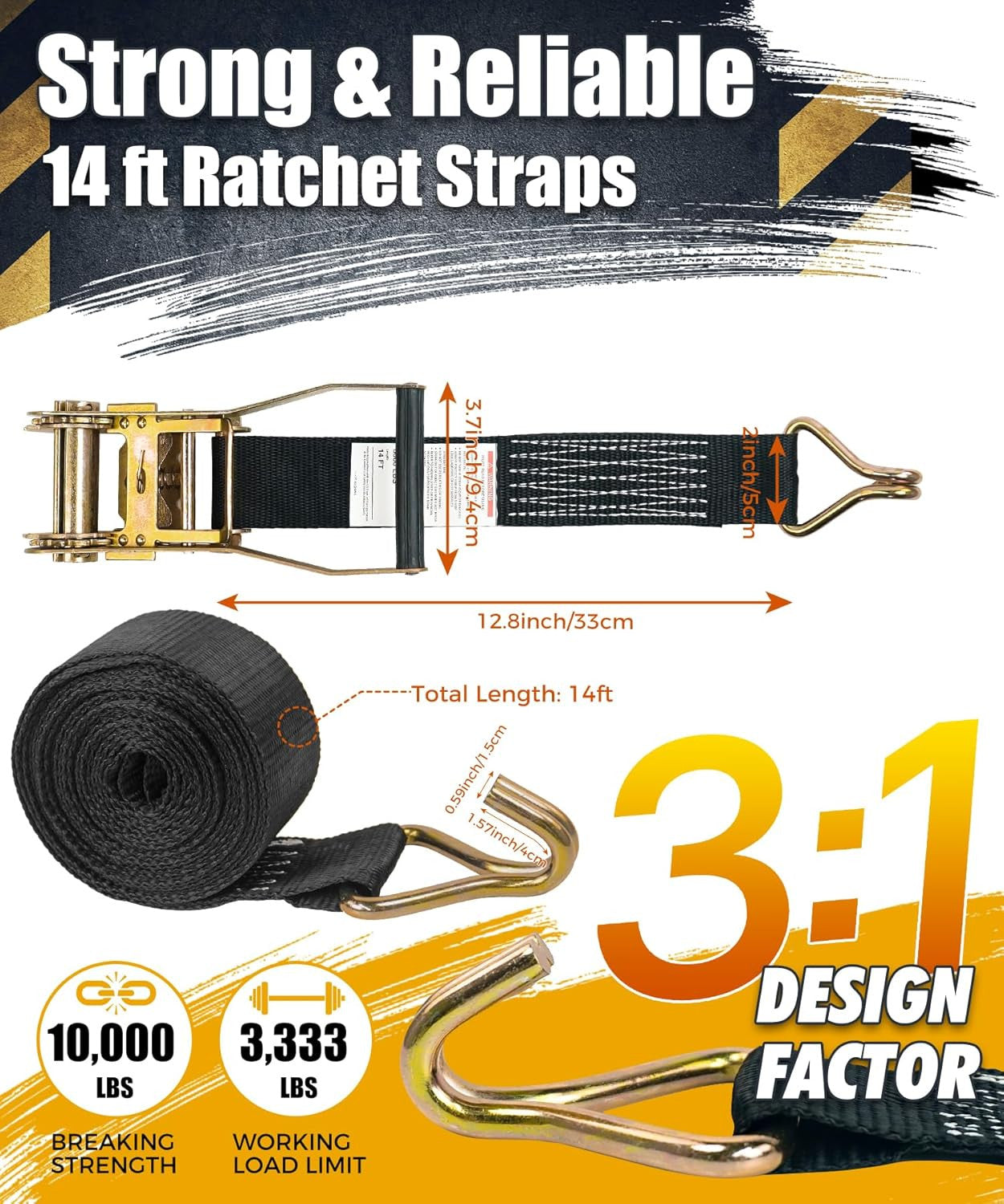 6 Pack 2" X 15Ft Ratchet Straps Heavy Duty Tie down Straps with J Hooks, 2000 LB
