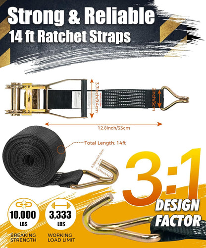 6 Pack 2" X 15Ft Ratchet Straps Heavy Duty Tie down Straps with J Hooks, 2000 LB