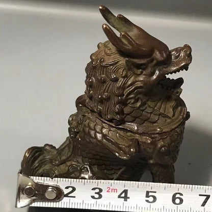Chinese Old Bronze Hand Cast Kirin Art Statue Collectable Incense Burner Decor