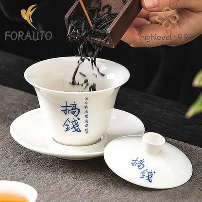 Jade Ceramics Gaiwan Teacup 95ml 3.2oz White Porcelain Kungfu Tea Set