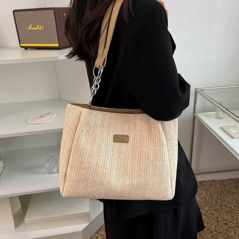 Large Shoulder Bag Straw Tote Purse Beach Handbag Underarm Polyester Satchel Bag