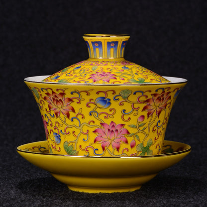 340ml Chinese Gaiwan Porcelain Bigger Tureen Lid Covered Bowl Tea Cup Saucer