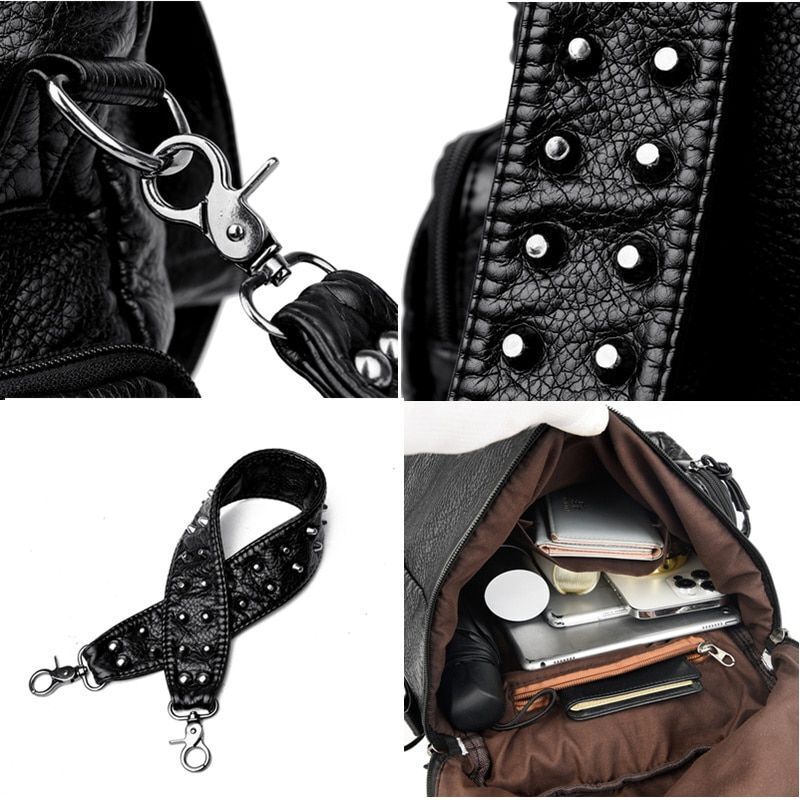Rivet Soft Leather Backpacks Fashion Luxury Shoulder Large School Bags 20-35 L