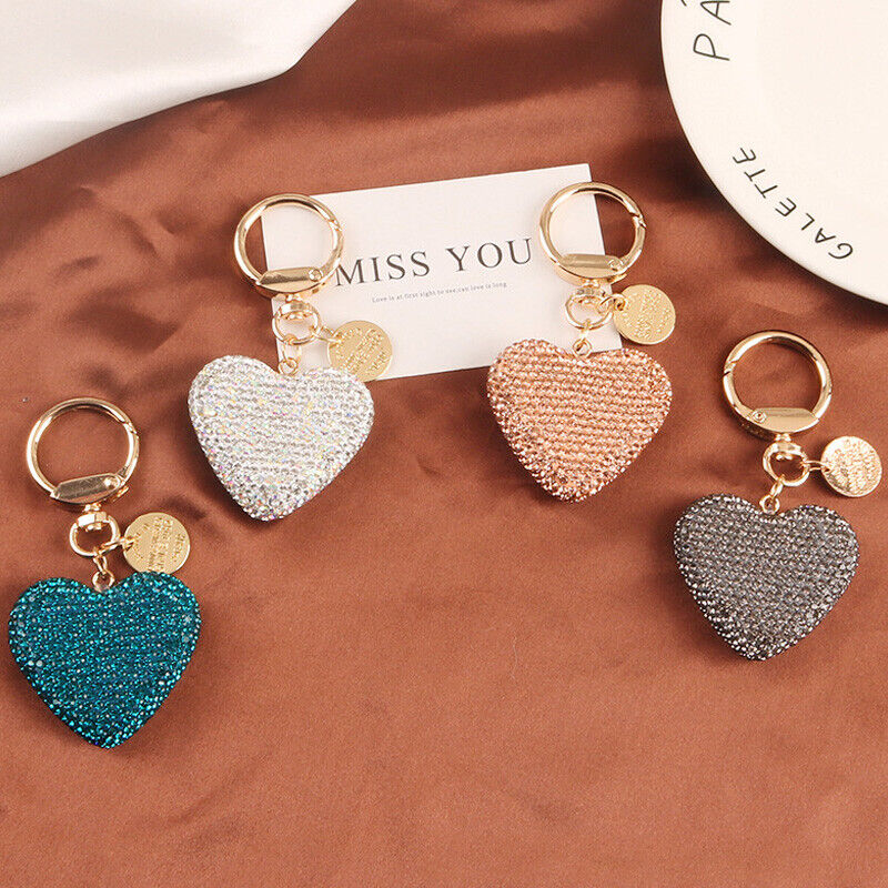 Full Rhinestone Heart Peach Heart Car Keychain Women Handbag Pendant Keyring *US