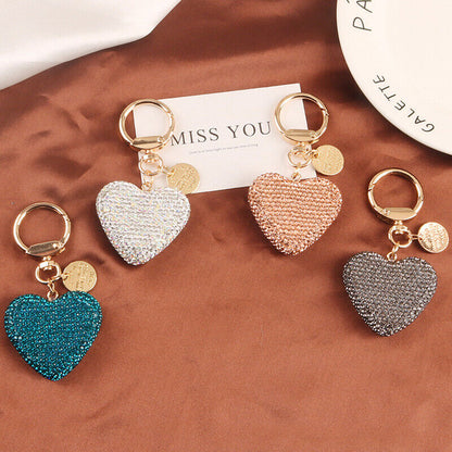 Full Rhinestone Heart Peach Heart Car Keychain Women Handbag Pendant Keyring *US