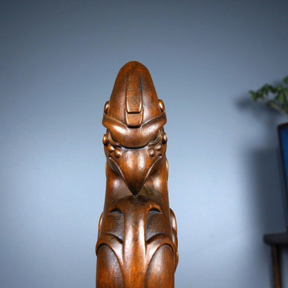 Rare Chinese Boxwood Wood Carved Exquisite Dragon Phoenix Statue Wooden Figurine