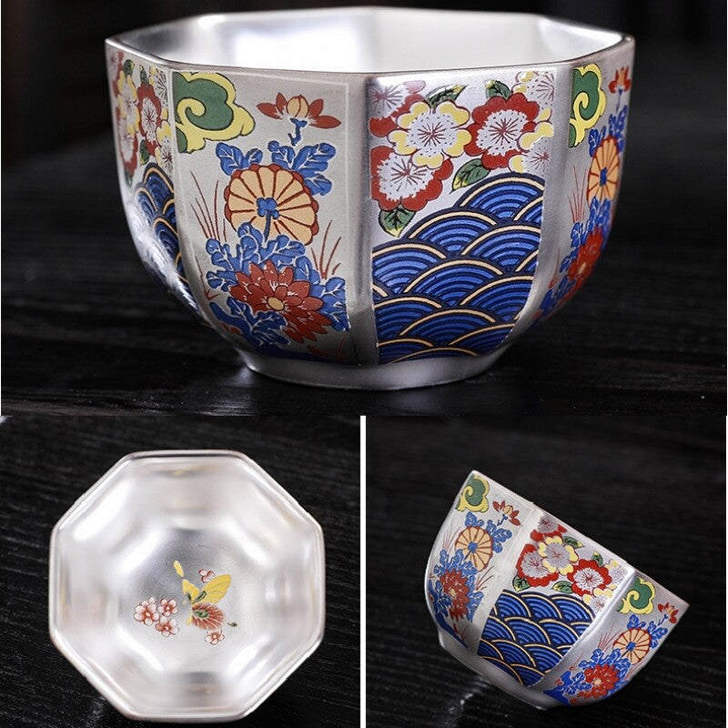 Pure Silver Tea Cup Porcelain Color Enamel Master Cup Jianzhan Sterling Silver