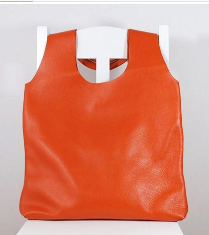 Bag Retro Soft Leather Large Shoulder Orange Tote Shopping 44*2*42CM Orange 1 PC