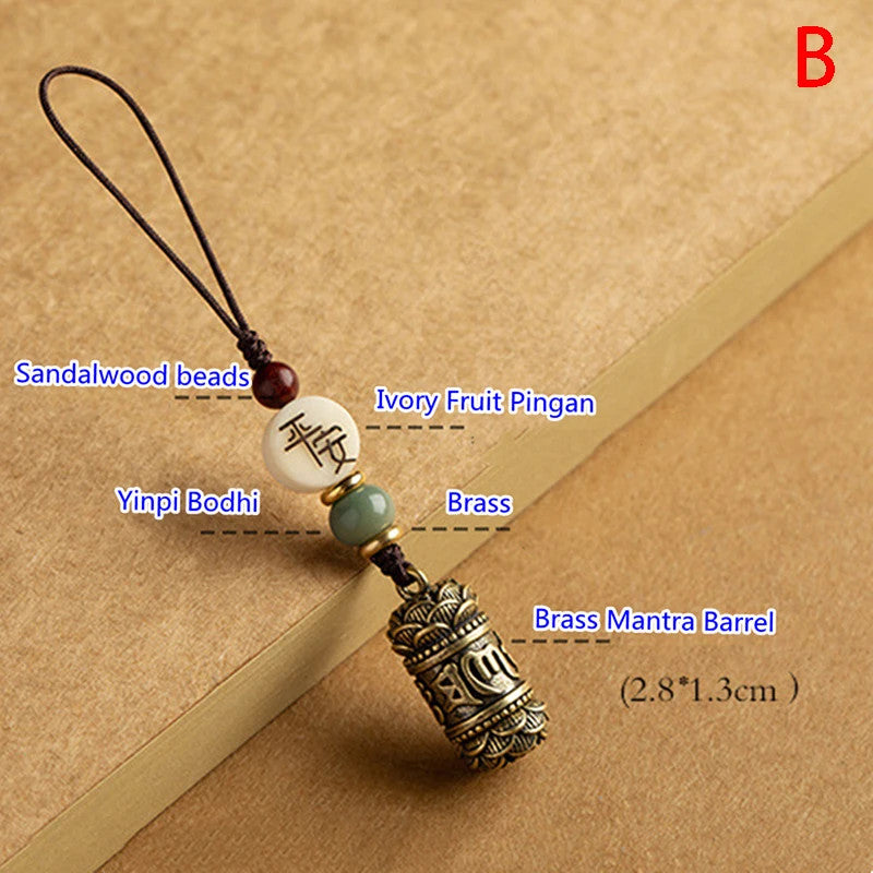 Brass Six Words Mantra Buddha Box Sutra Pendant Buddhist Car Keychain Handmade