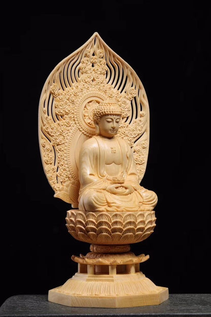 Chinese Juniper Wood Sakyamuni Buddhism Ru-laistatue桧木.座莲阿弥陀佛