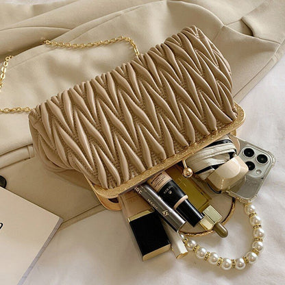 Orange Green Shoulder Bags Pearl Chain Clutch Crossbody Bags Synthetic Leather