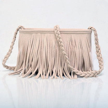 Retro PU Leather Hand-woven Tassel Shoulder Diagonal Designer Handbag Square Bag