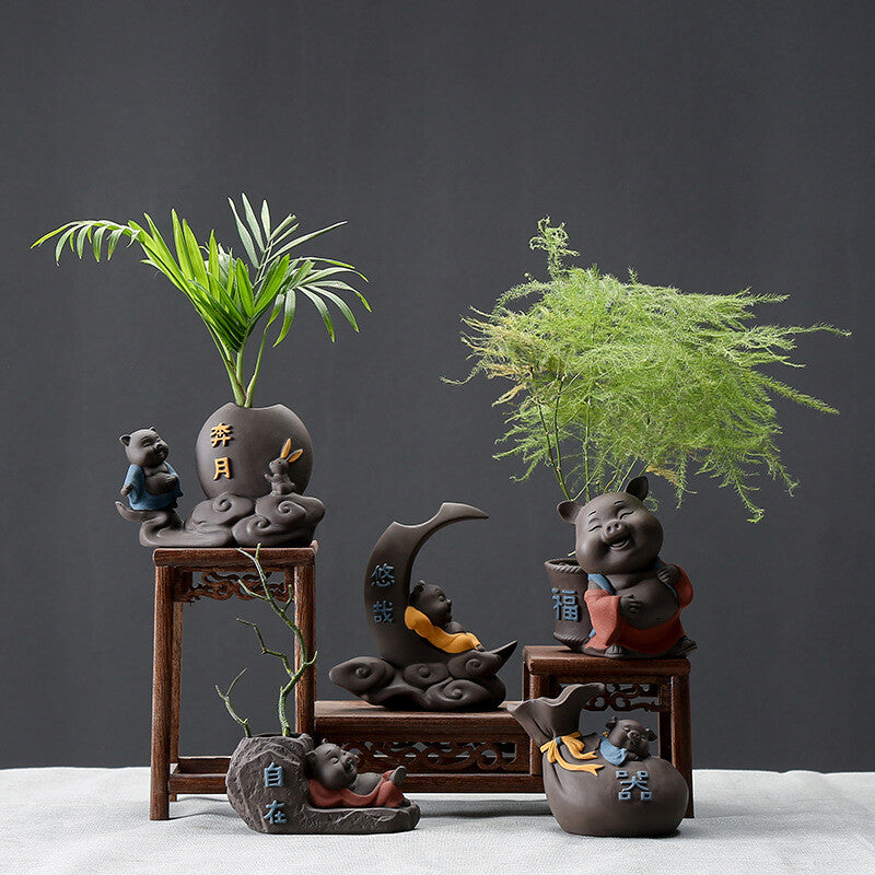 Creative Vase Decoration Small Size Yixing Zisha Purple Clay Pig Statue Tea Pet