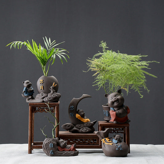 Creative Vase Decoration Small Size Yixing Zisha Purple Clay Pig Statue Tea Pet