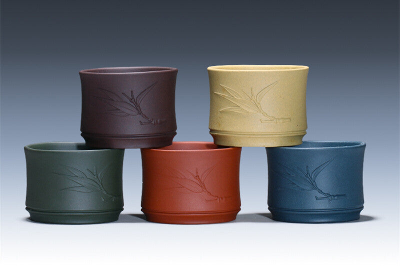 Bamboo Relief Zisha Tea Cup Real Yixing Purple Clay Kungfu Tea Cup 60ml Marked